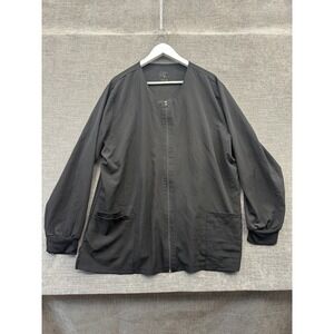 GT Performance Scrub Jacket Mens 2X Gray Long Sleeve Round Neck Full Zip Medical